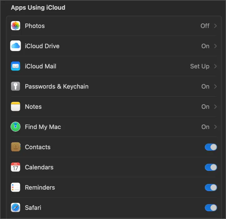 Mac'te iCloud Nasıl Devre Dışı Bırakılır - STEP 2 Disable iCloud syncing by service